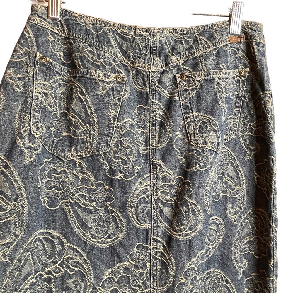 Vintage Liz Claiborne Petite Floral Blue Denim Skirt 8 Petite - Picture 6 of 11